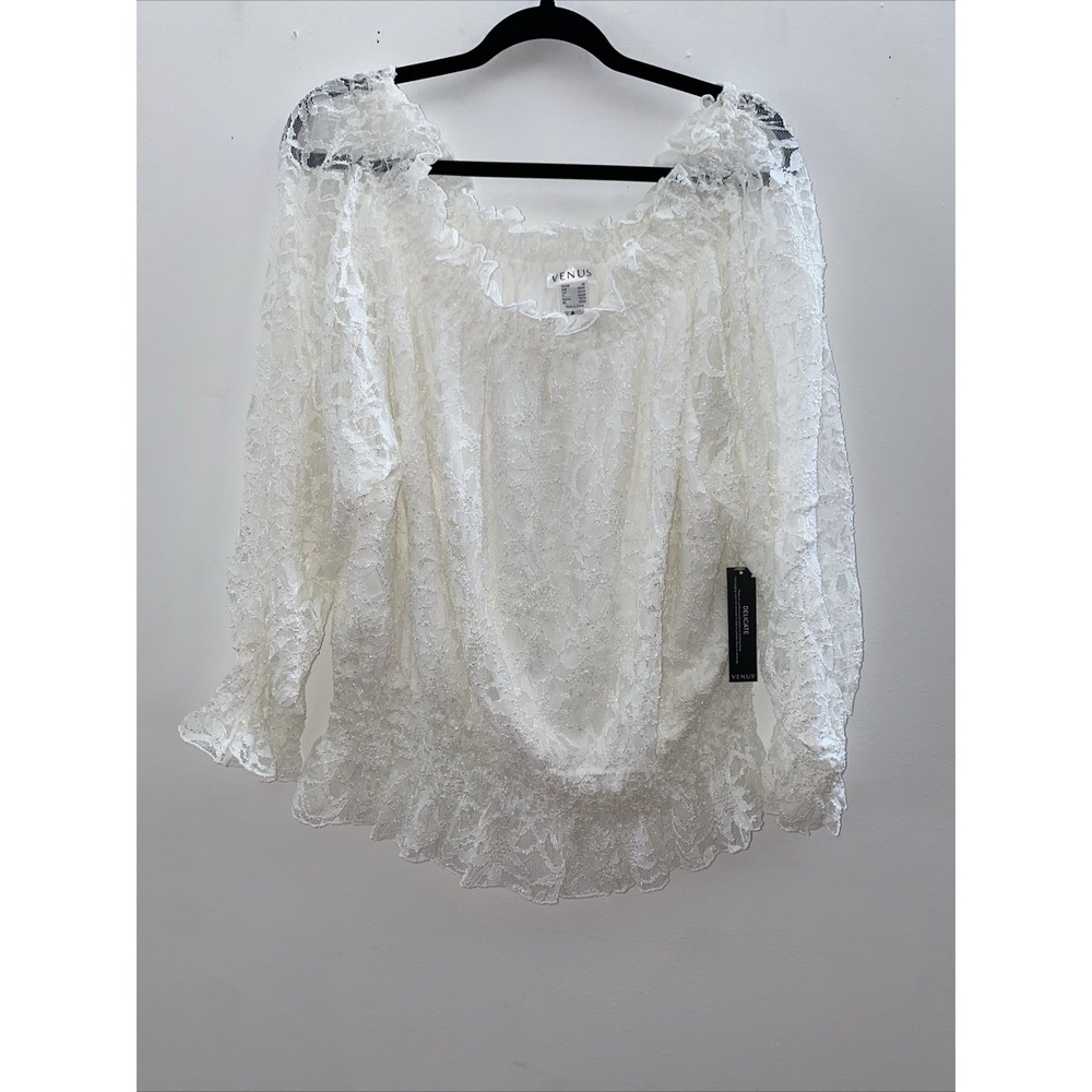 Venus Off Shoulder White Top Blouse With Lace Detail Size 3X NWT Floral
